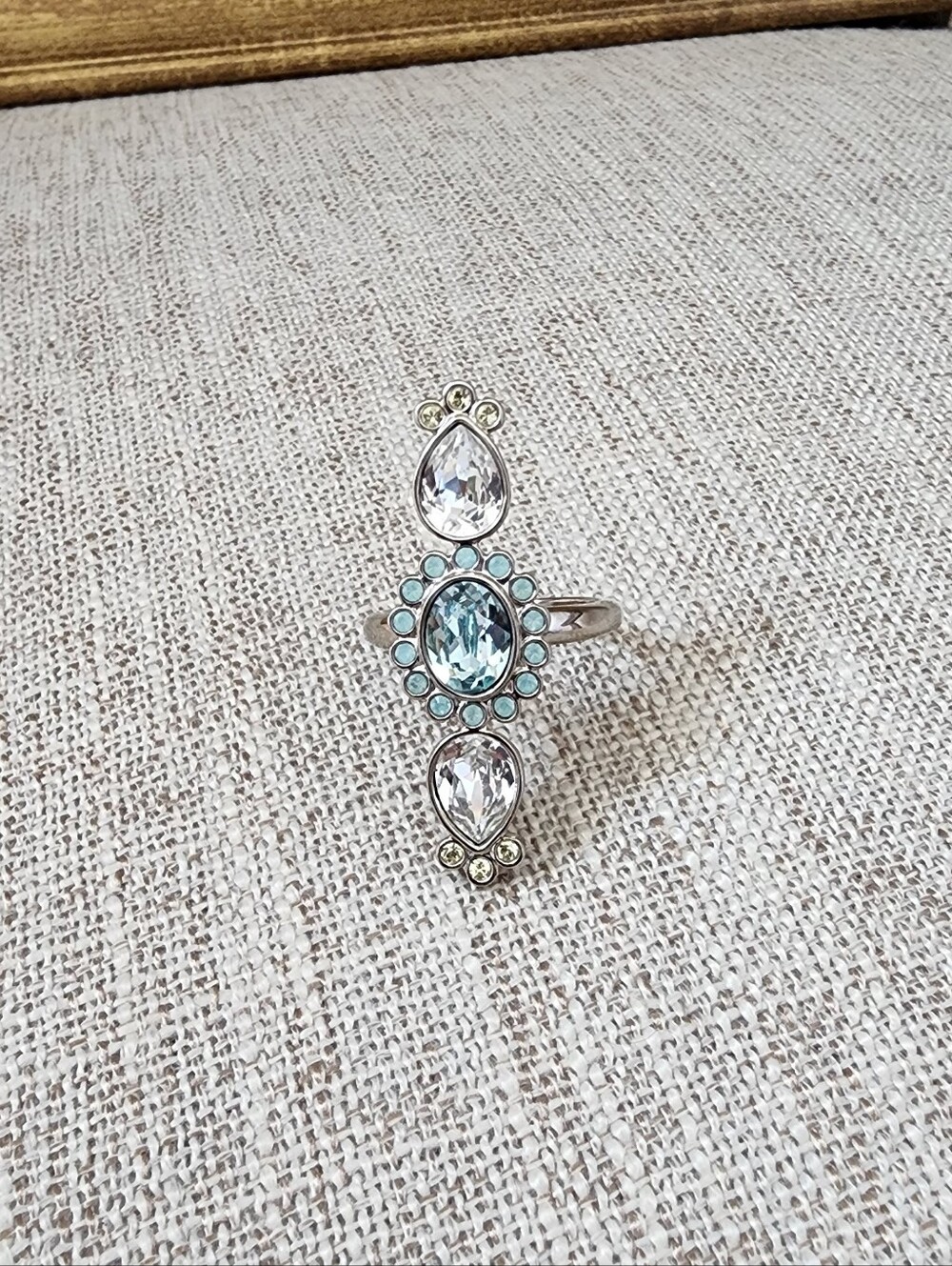 Swarovski Silver-Tone Blue Crystal Oval Cocktail Ring